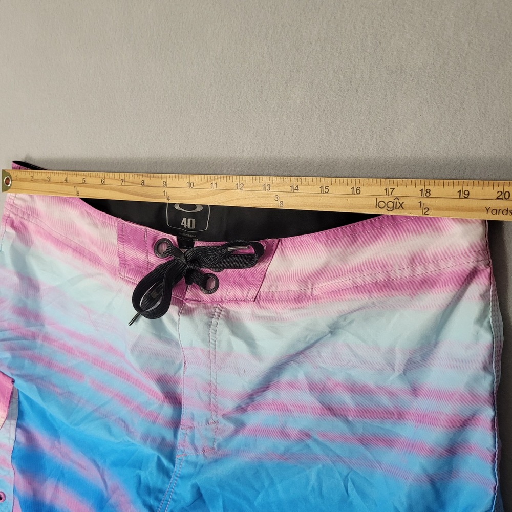 Oakley Board Shorts Swim Trunks Men's 40 Pink Blue Tie Dye 9" Inseam Drawstring - Picture 5 of 11